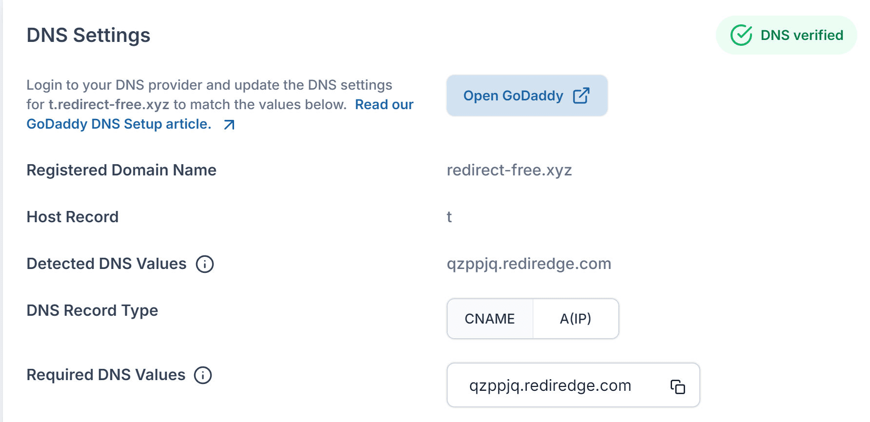 DNS Configuration dashboard preview