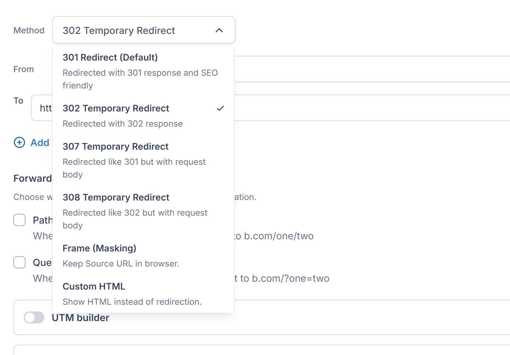 Redirect settings preview