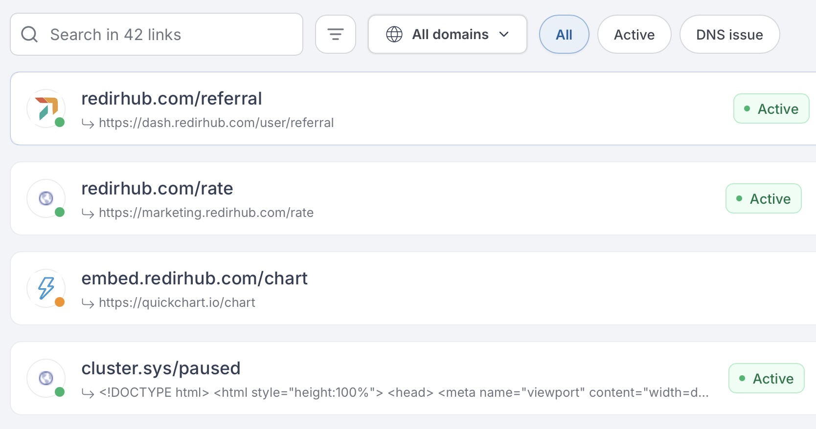 Redirect management dashboard — search, filter, and bulk edit redirects